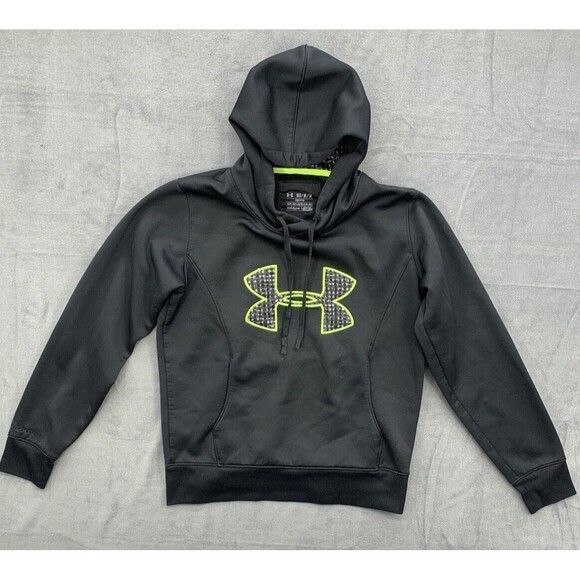 Cold Gear Under Armour Hoodie M Semi-Fitted Unisex Adults Gray Yellow Logo - Picture 1 of 14